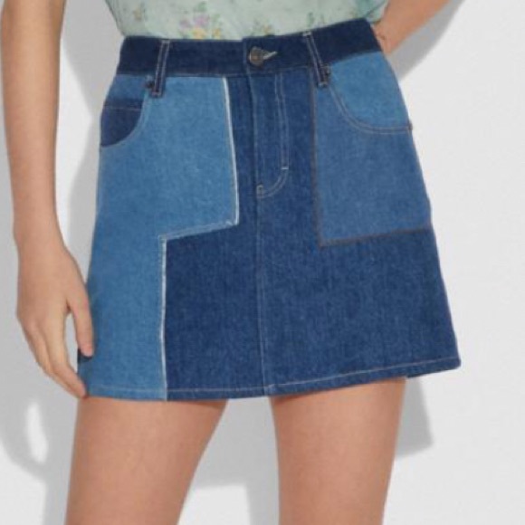 COACH 1941 TONAL DENIM PATCHWORK MINI SKIRT SIZE 4 - Picture 4 of 14